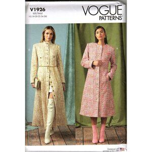 Vogue V1926 Misses 18 to 26 Long Coat In Two Lengths Uncut Sewing Pattern